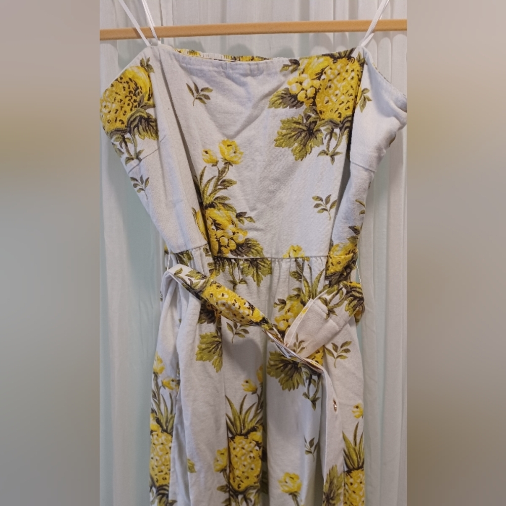 Tahari Linen Pineapple Print Strapless Dress - Picture 3 of 7